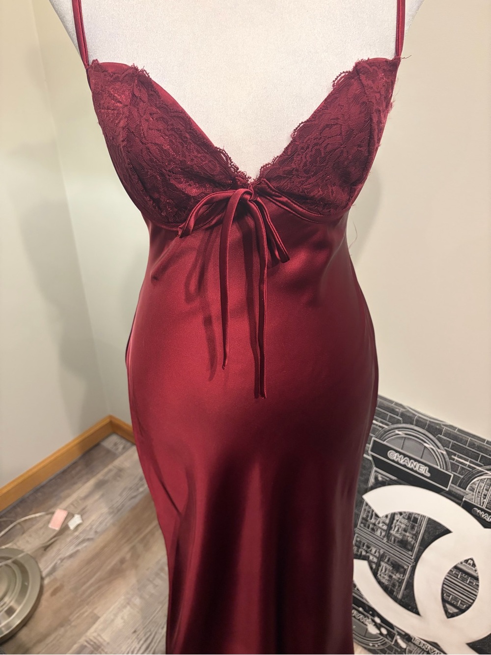Princess Polly Satin Lace Slip Dress - Burgundy - Picture 2 of 5